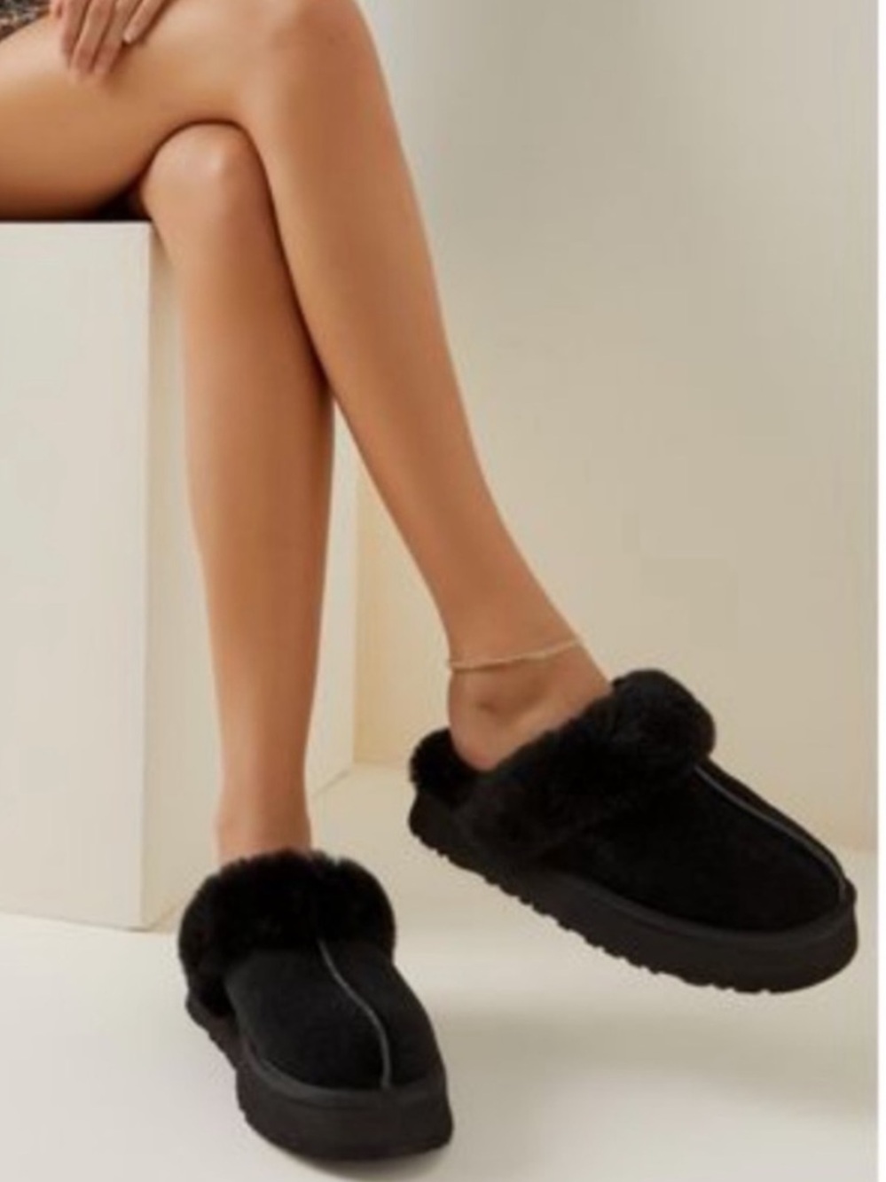 UGG®, the Disquette Suede Fur Flatform Slides slippers